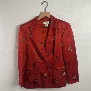 Vintage Red Silk textured Asian Bamboo JENNI MAX Blazer Sz 6